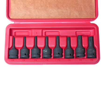 Набор головок торцевых 1/2" TORX (Т25-Т60) ударных L=60мм 9 предметов в кейсе JTC