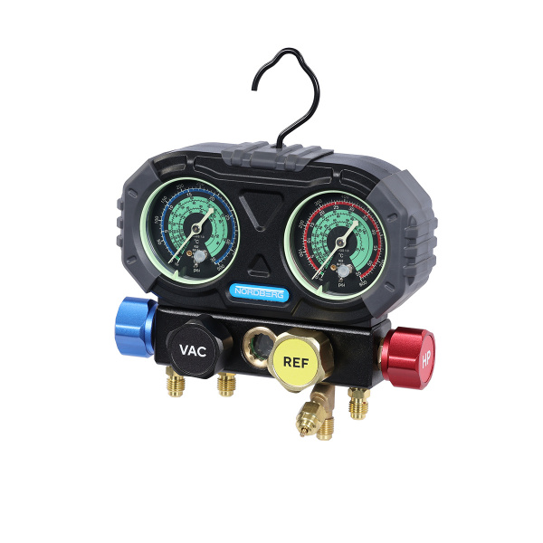 Коллектор манометрический четырехвентильный со шлангами, муфтами и инжектором в кейсе NFG34K