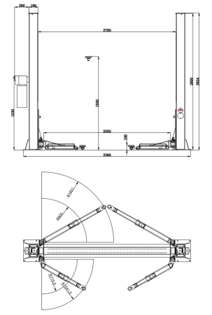 Автомобильный подъемник двухстоечный электрогидравлический Т-4М